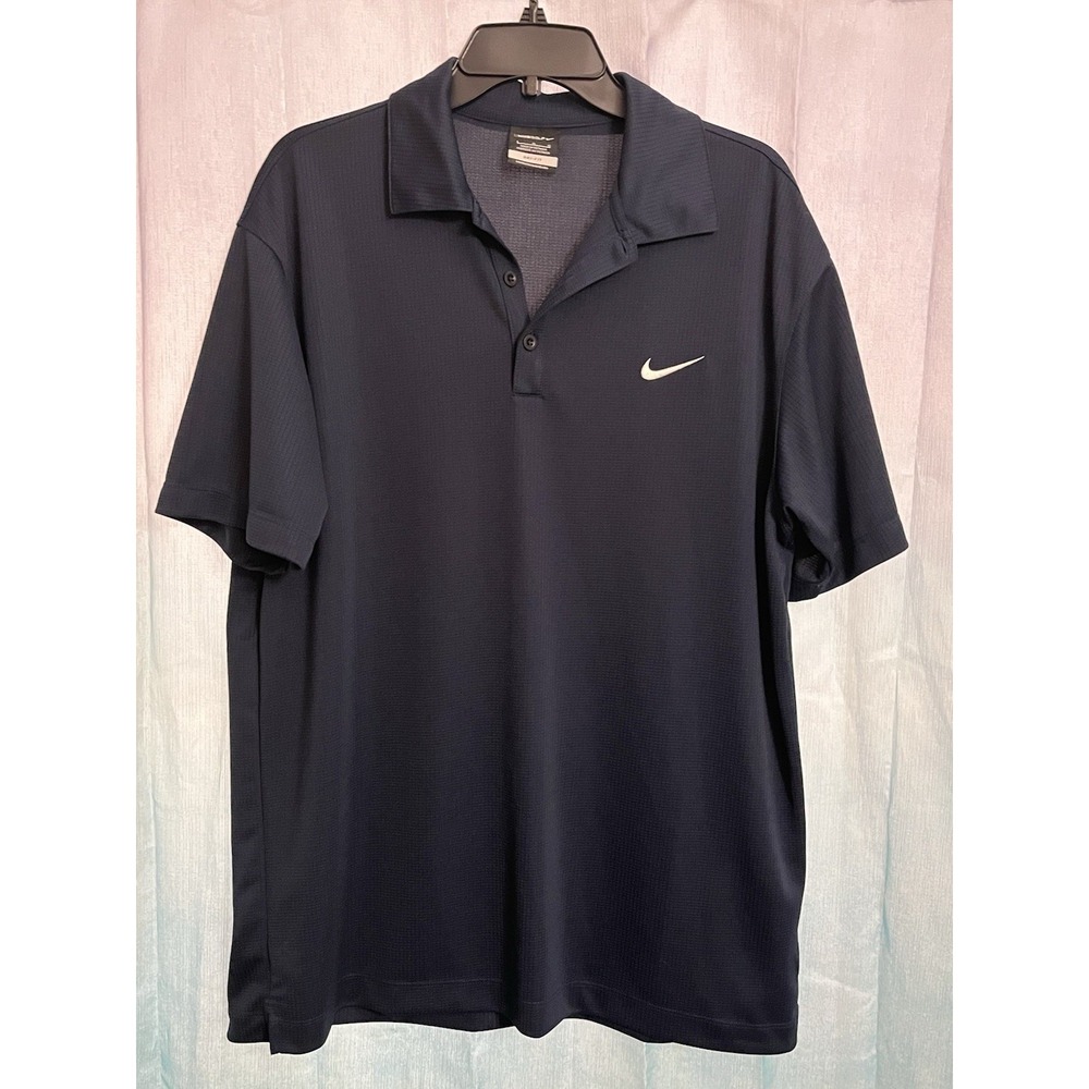 Men's Nike Dri Fit Solid Navy Blue Waffle Golf Polo Shirt Large‎